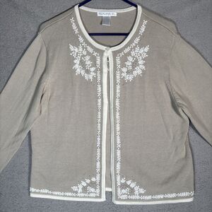 Claudia D. Layered Top Womens Size XL Tan Beige Beaded Cottagecore Teacher Ditsy